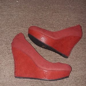 Bamboo • Faux suede red lace up back sexy wedges heel womens shoes 10